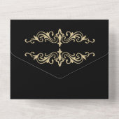 Black Elegant Deco Gold Retro Wedding All In One Uitnodiging (Achterkant)