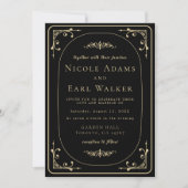 Black Elegant Deco Gold Retro Wedding Kaart (Voorkant)