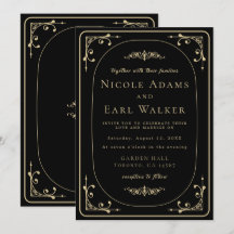 Black Elegant Deco Gold Retro Wedding