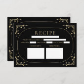 Black Elegant Deco Retro Vrijgezellenfeest Recipe  Kaart (Voorkant / Achterkant)