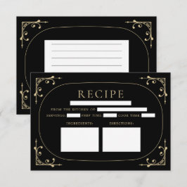 Black Elegant Deco Retro Vrijgezellenfeest Recipe  Kaart