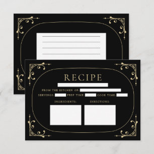 Black Elegant Deco Retro Vrijgezellenfeest Recipe  Kaart