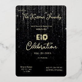 Black Elegant EId Celebration Eid Party Invitation Folie Feestdagenkaart