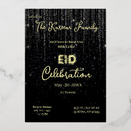 Black Elegant EId Celebration Eid Party Invitation Folie Feestdagenkaart