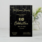 Black Elegant EId Celebration Eid Party Invitation Folie Feestdagenkaart (Staand Voorkant)