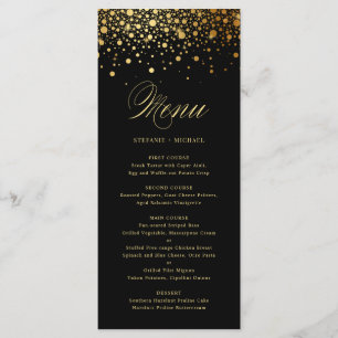 Black Elegant Faux Gold Foil Confetti Wedding Menu