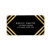 Black Elegant Faux Gold Lines Adres Etiket (Voorkant)