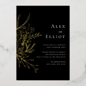 Black Elegant Floral Bouquet Wedding Gold Folie Uitnodiging (Voorkant)