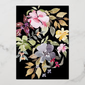 Black Elegant Floral Ppress Gold Wedding Folie Uitnodiging (Achterkant)