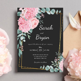 Black Elegant Floral Waterverf Lijst Boho Wedding Kaart