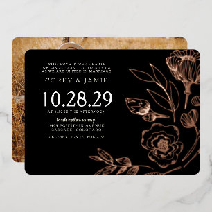 Black Elegant Floral Wedding Folie Uitnodiging