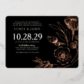 Black Elegant Floral Wedding Folie Uitnodiging (Voorkant)