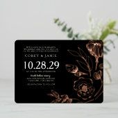 Black Elegant Floral Wedding Folie Uitnodiging (Staand Voorkant)