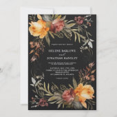 Black Elegant Floral Wedding Kaart (Voorkant)