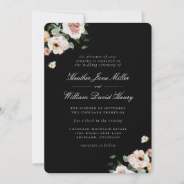 Black Elegant Floral Wedding Kaart