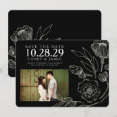 Black Elegant Floral Wedding Save The Date (Voorkant / Achterkant)