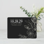 Black Elegant Floral Wedding Save The Date (Staand voorkant)