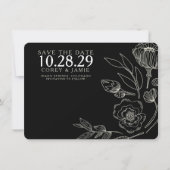 Black Elegant Floral Wedding Save The Date (Voorkant)