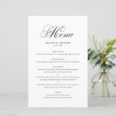Black Elegant Flourish Script Wedding Menu Card (Staand voorkant)