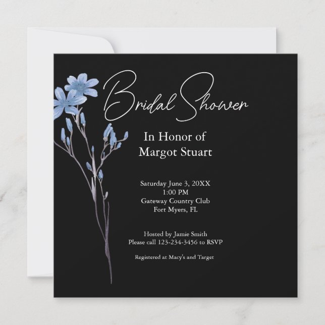 Black Elegant Flower White Script-Vrijgezellenfees (Voorkant)