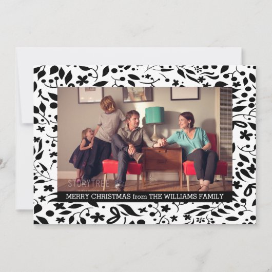 Black Elegant Foliage Holiday Photo Flat Feestdagenkaart (Voorkant)