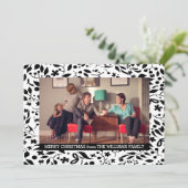 Black Elegant Foliage Holiday Photo Flat Feestdagenkaart (Staand voorkant)