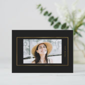 Black Elegant Folie Border Photo University Afstud Bedankkaart (Staand voorkant)