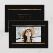Black Elegant Folie Border Photo University Afstud Bedankkaart (Voorkant / Achterkant)