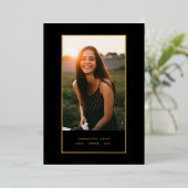 Black Elegant Folie Border Photo University Afstud Uitnodiging (Staand Voorkant)