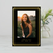 Black Elegant Folie Border Photo University Afstud Uitnodiging (Staand Voorkant)