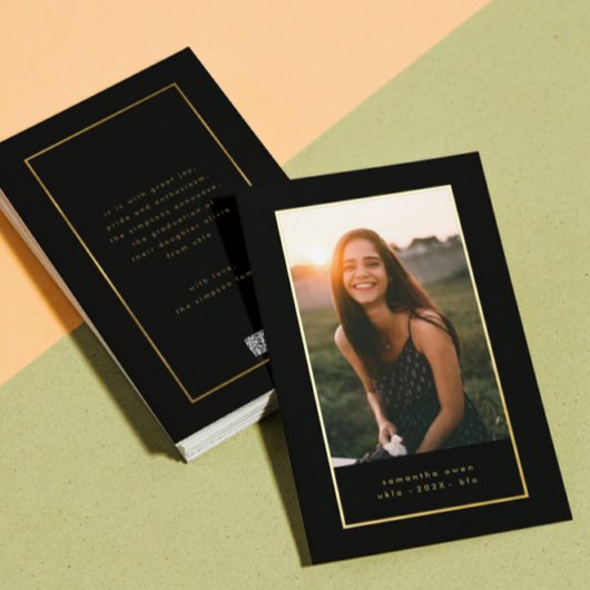 Black Elegant Folie Border Photo University Afstud Uitnodiging