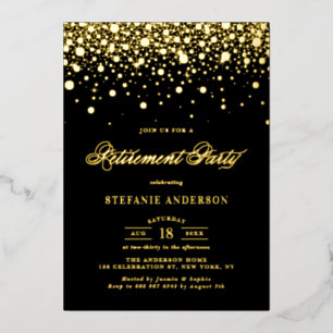Black Elegant Folie Confetti Retirement Party Uitnodiging