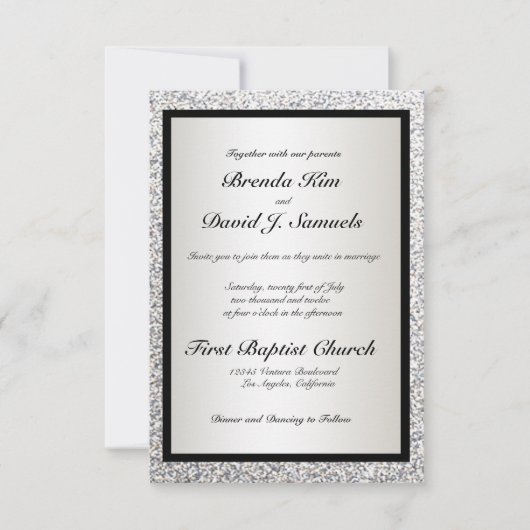 Black Elegant Glitter Wedding Invitation Kaart (Voorkant)