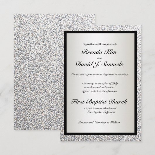 Black Elegant Glitter Wedding Invitation Kaart (Voorkant / Achterkant)
