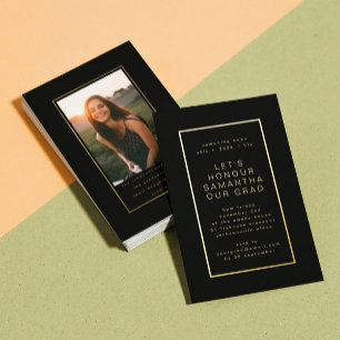 Black Elegant Gold Border Photo University Afstude Folie Uitnodiging