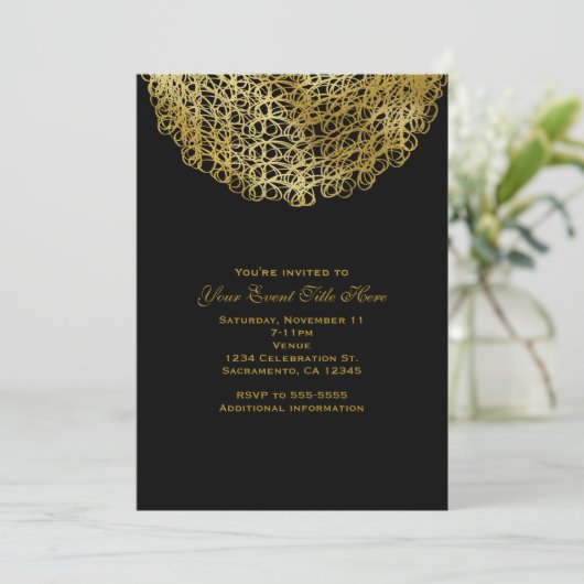 Black & Elegant Gold Circle Event Uitnodiging (Staand voorkant)