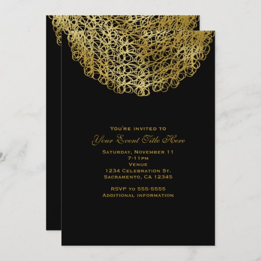 Black & Elegant Gold Circle Event Uitnodiging (Voorkant / Achterkant)