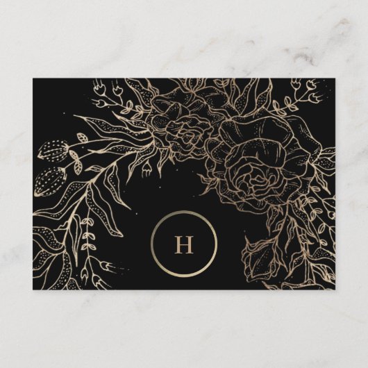 Black Elegant Gold Monogram Wreath Wedding RSVP Kaartje (Achterkant)