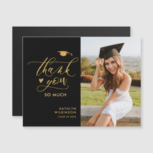 Black Elegant Gold Script Afstuderen Hartelijk dan (Voorkant / Achterkant)