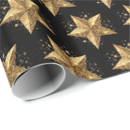 Black Elegant Gold Stars Pattern New Year winter Cadeaupapier