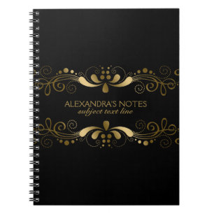 Black & Elegant Gold Tones Floral Lijst 2 Notitieboek