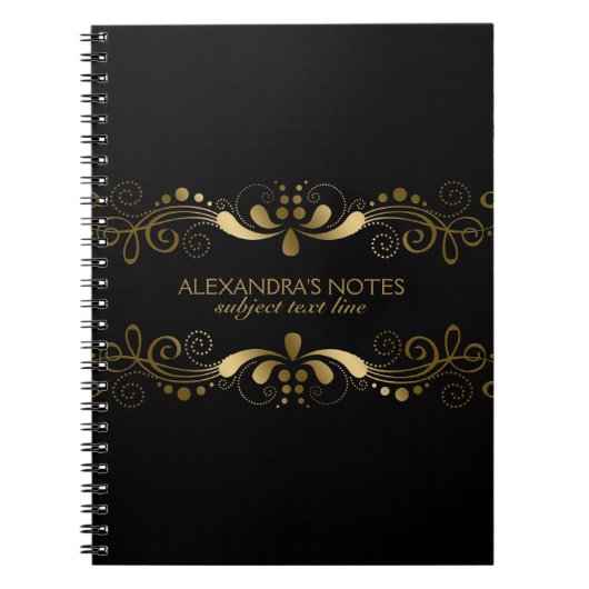 Black & Elegant Gold Tones Floral Lijst 2 Notitieboek (Voorkant)