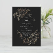 Black Elegant Hand Drawn Botanical Wedding Photo Save The Date (Staand voorkant)