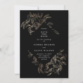 Black Elegant Hand Drawn Botanical Wedding Photo Save The Date (Voorkant)