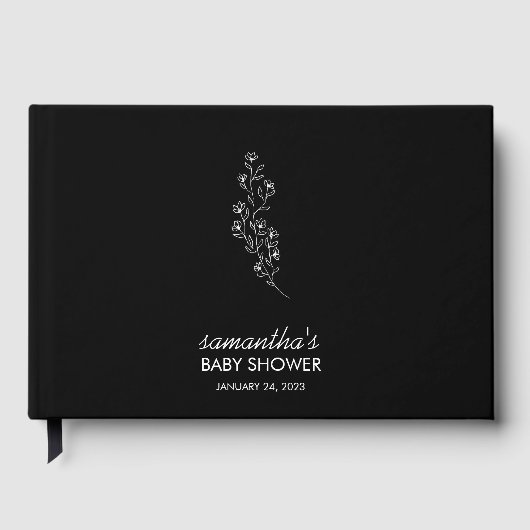 Black Elegant Handdrawn Floral baby shower Gastenboek (Voorkant)