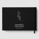 Black Elegant Handdrawn Floral baby shower Gastenboek (Achterkant)