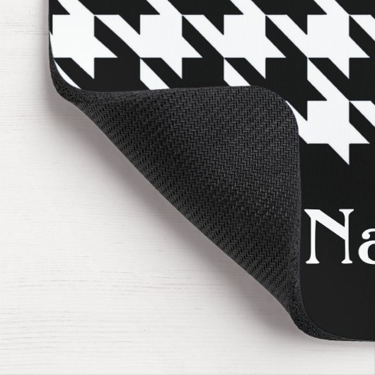 Black Elegant Houndstooth met aangepaste naam Muismat (Hoek)