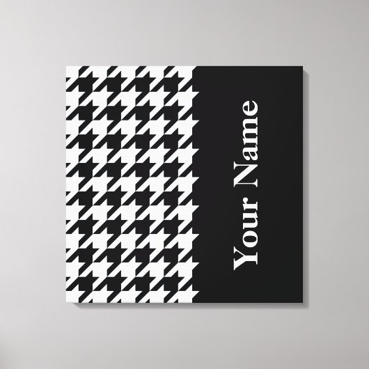 Black Elegant Houndstooth met naam Canvas Afdruk (Voorkant)