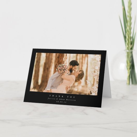 Black Elegant Minimal Single Photo Wedding Bedankkaart (Voorkant)