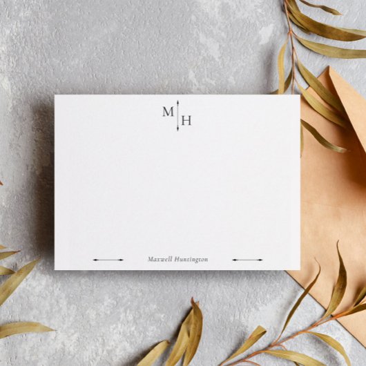 Black Elegant Minimalist Arrow Point Monogram Notitiekaartje